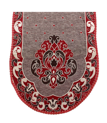 Nendle Damask Design Concept Sofa Set Covers 5 Seater with 80% Cotton & 20% Jute (Dark Maroon, Pack of 6)